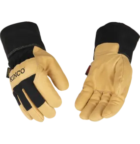 Kinco 1928 Golden Grain Pigskin Palm Lined Cotton-Blend Canvas Safety Cuff with Shirred Elastic Wrist Thermal Insulation Gloves (One Dozen)