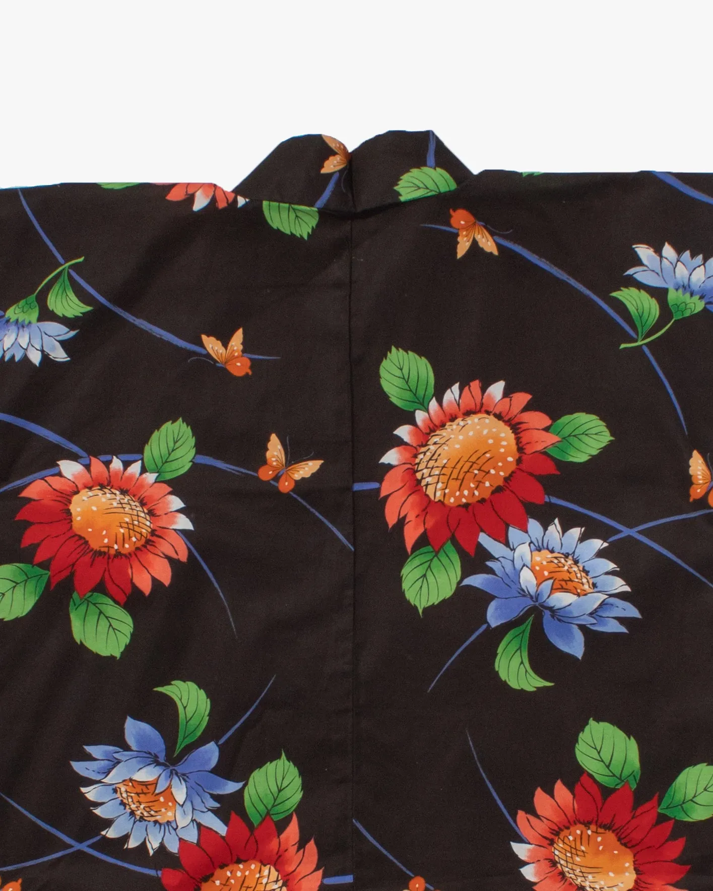 Kiriko Custom, Altered Yukata Jacket, Black with Red Sunflowers and Multi color Patterns