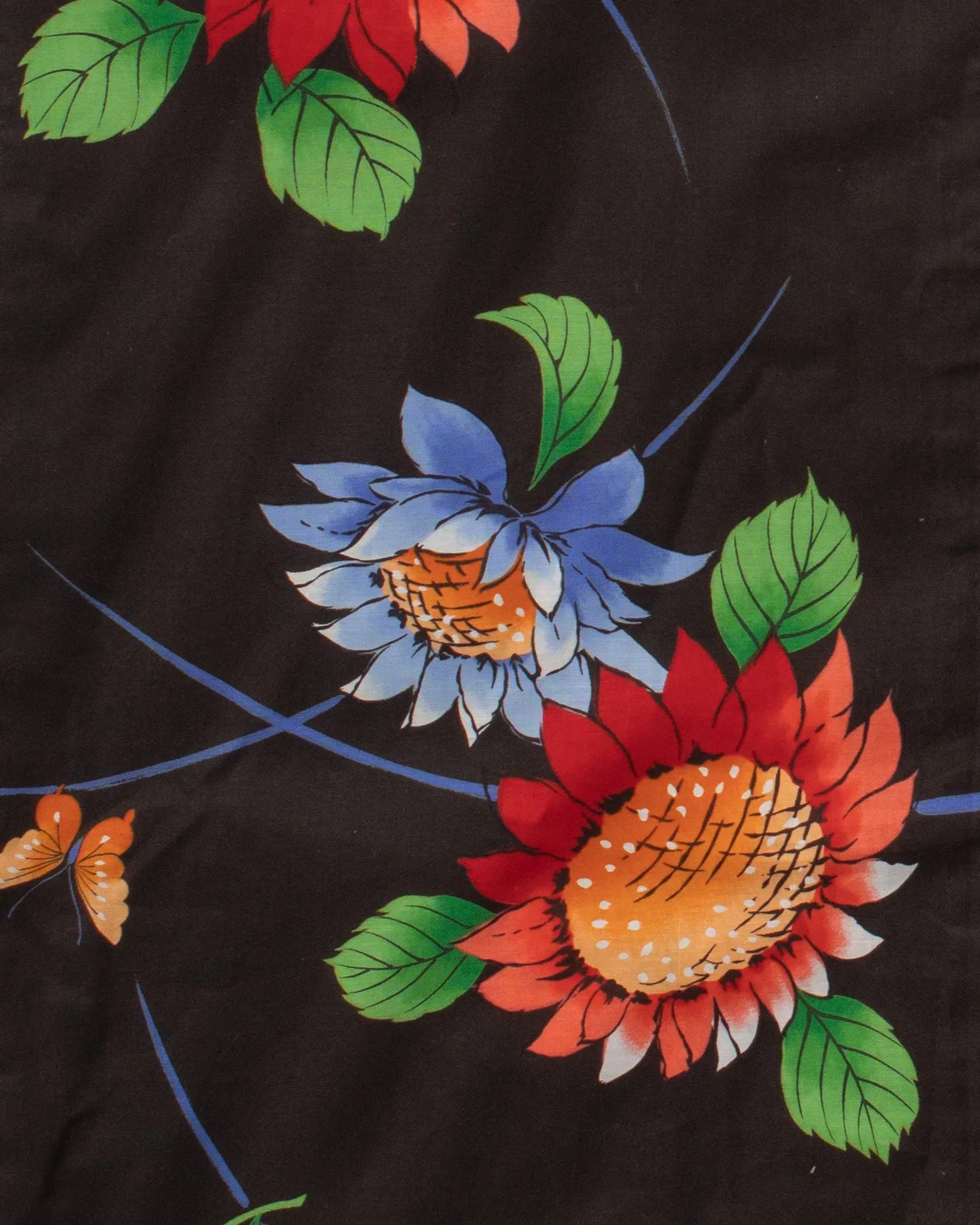 Kiriko Custom, Altered Yukata Jacket, Black with Red Sunflowers and Multi color Patterns