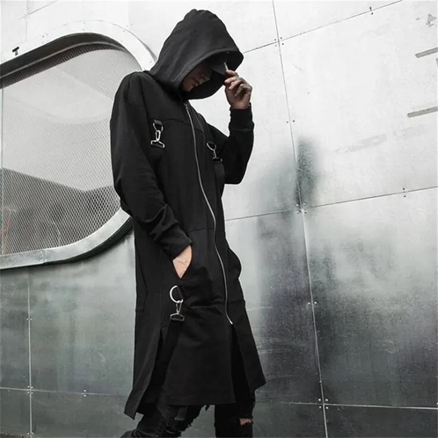 Korean Fashion Unique Trenchwear Over Coat Harajuku Hip-Hop Streetwear Long Jacket For Mens