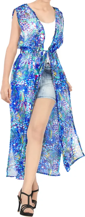 LA LEELA Kimono Cardigan Bikini Cover up jacket loose Blouse Cover Up Blue_B582