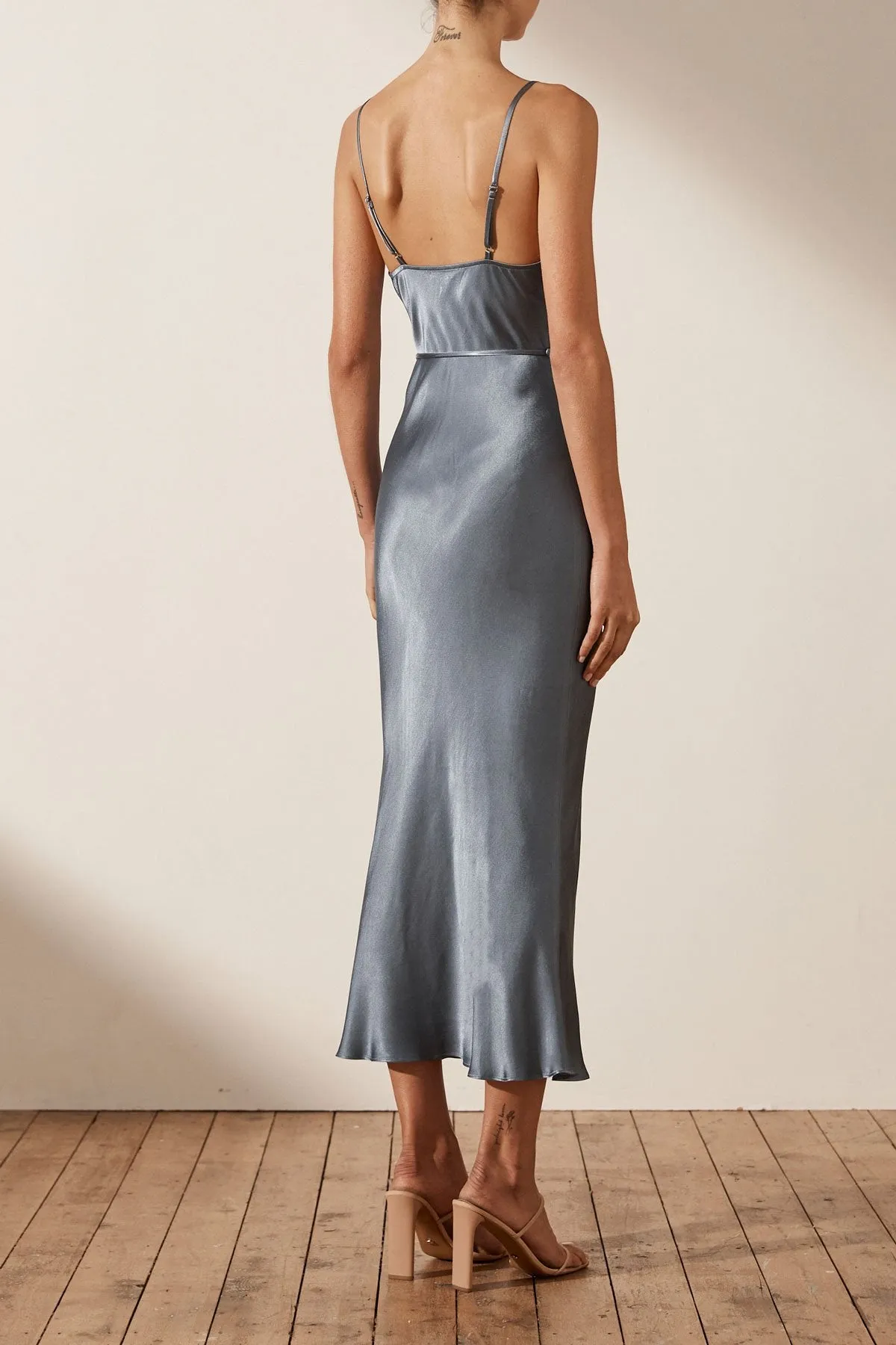 LA LUNE BIAS COWL MIDI DRESS - BLUE SMOKE