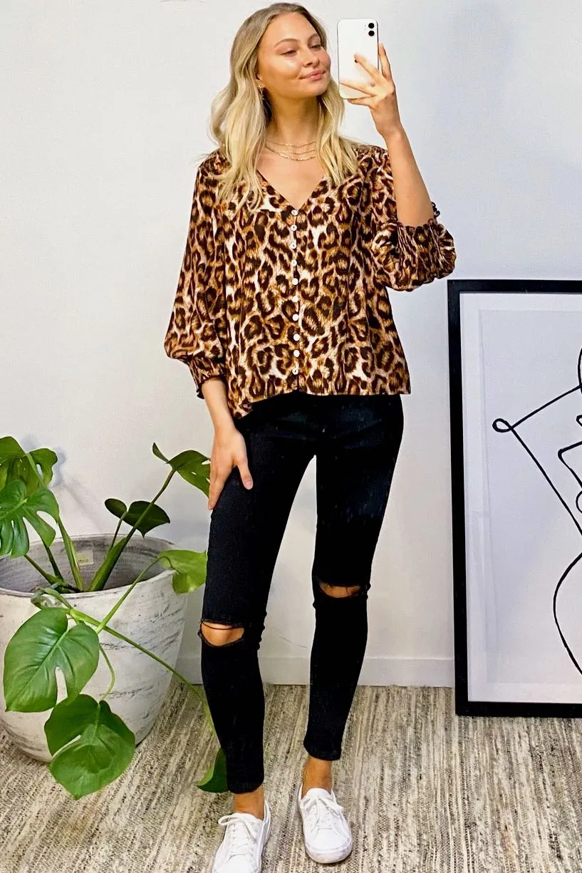 Leona Leopard Top - Brown