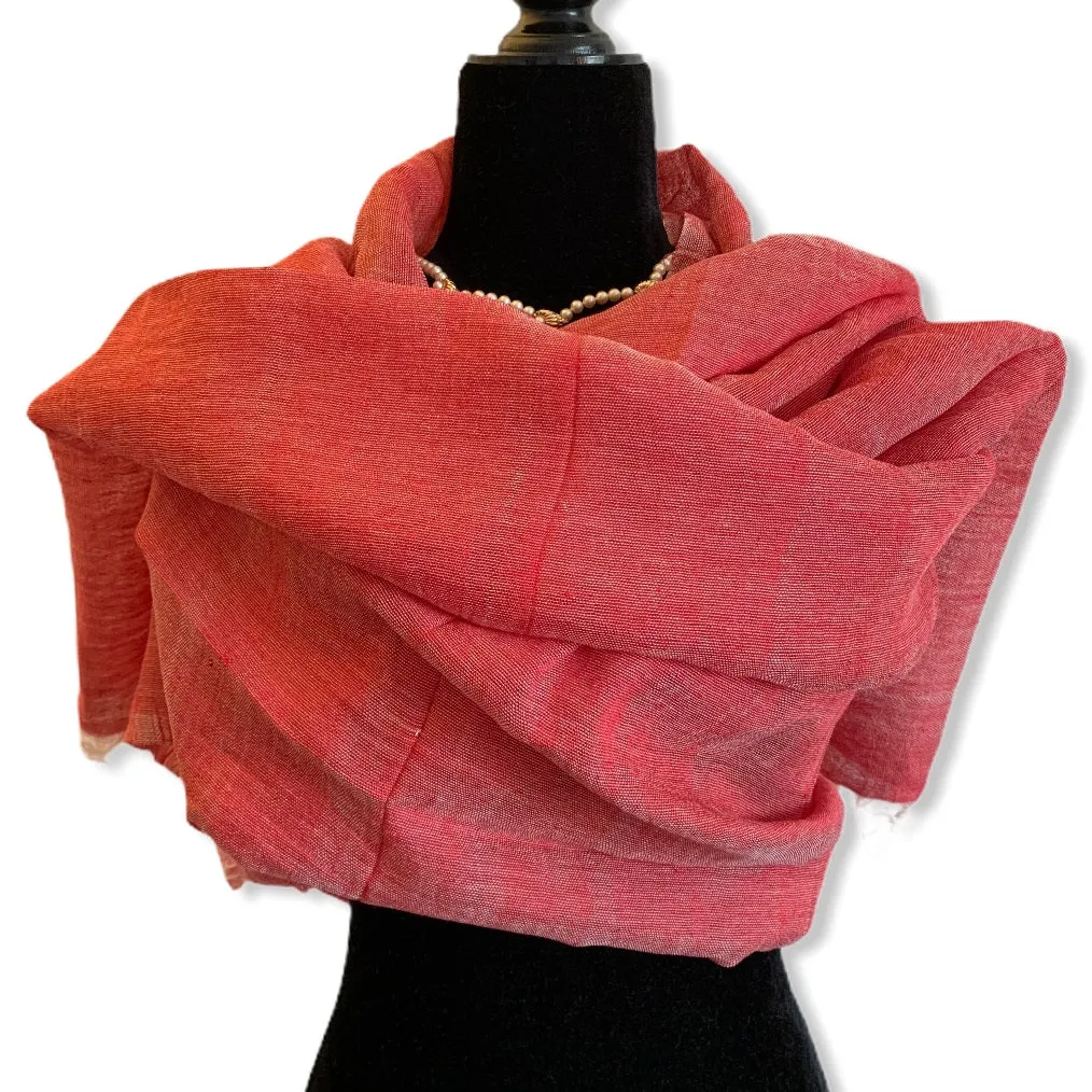 Linen Handwoven Scarf - Watermelon Red