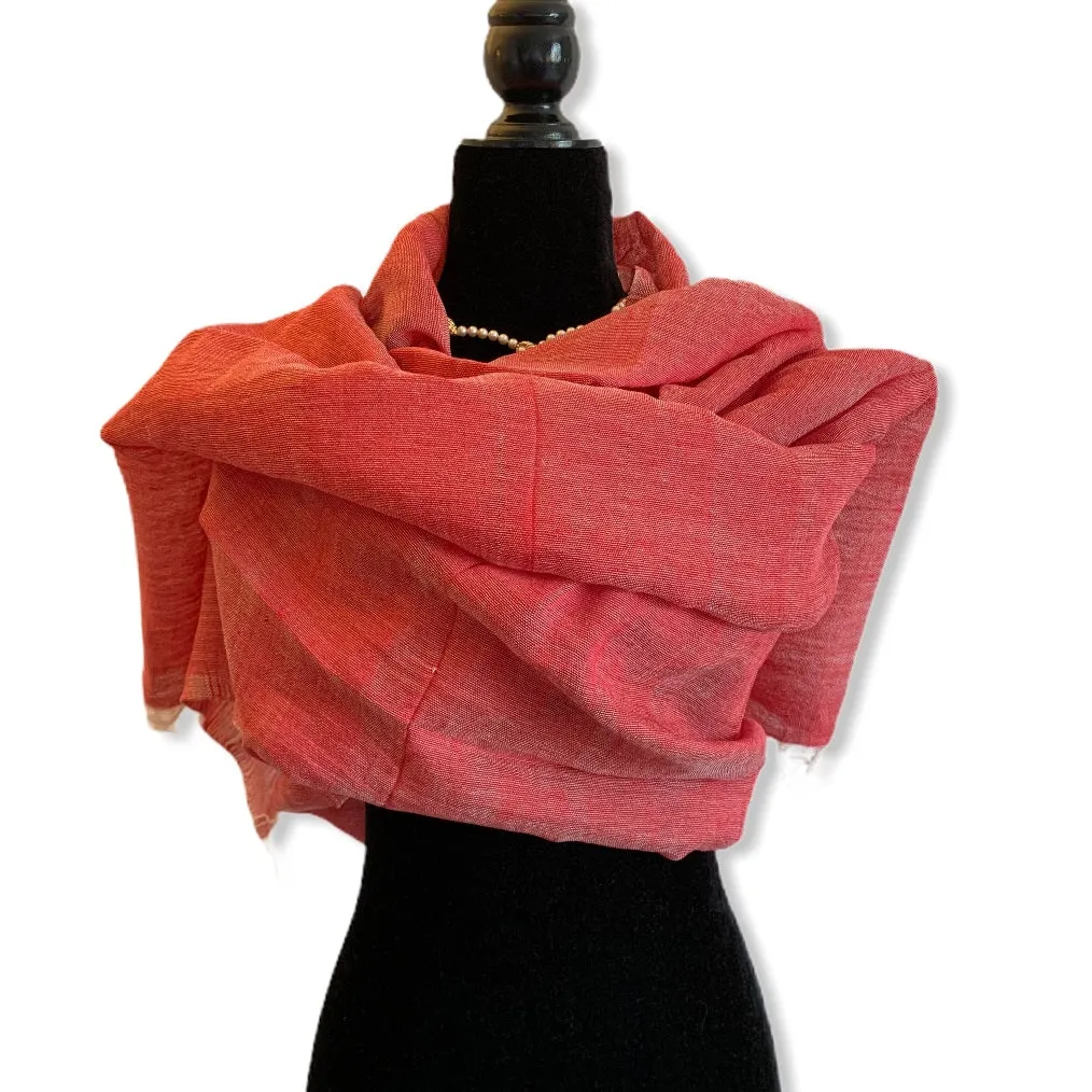 Linen Handwoven Scarf - Watermelon Red