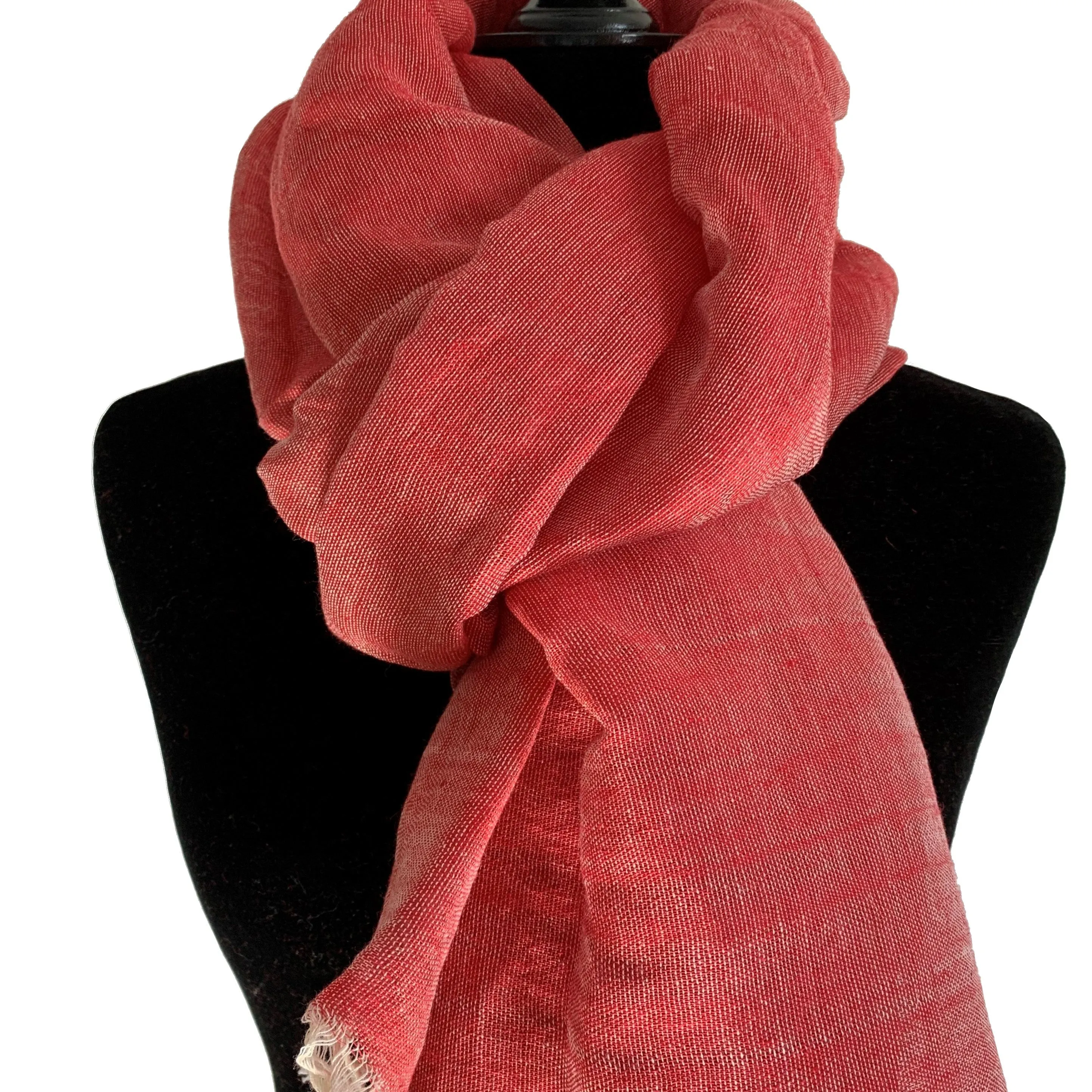 Linen Handwoven Scarf - Watermelon Red