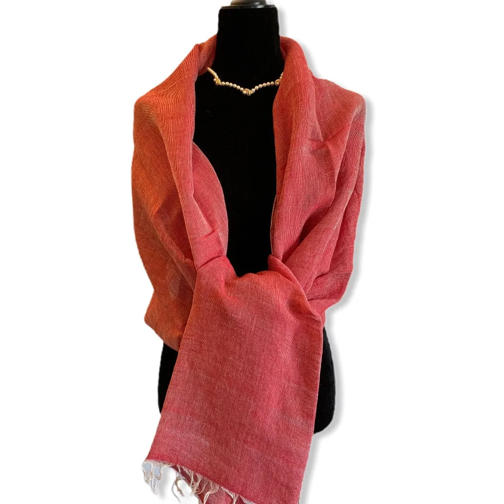 Linen Handwoven Scarf - Watermelon Red