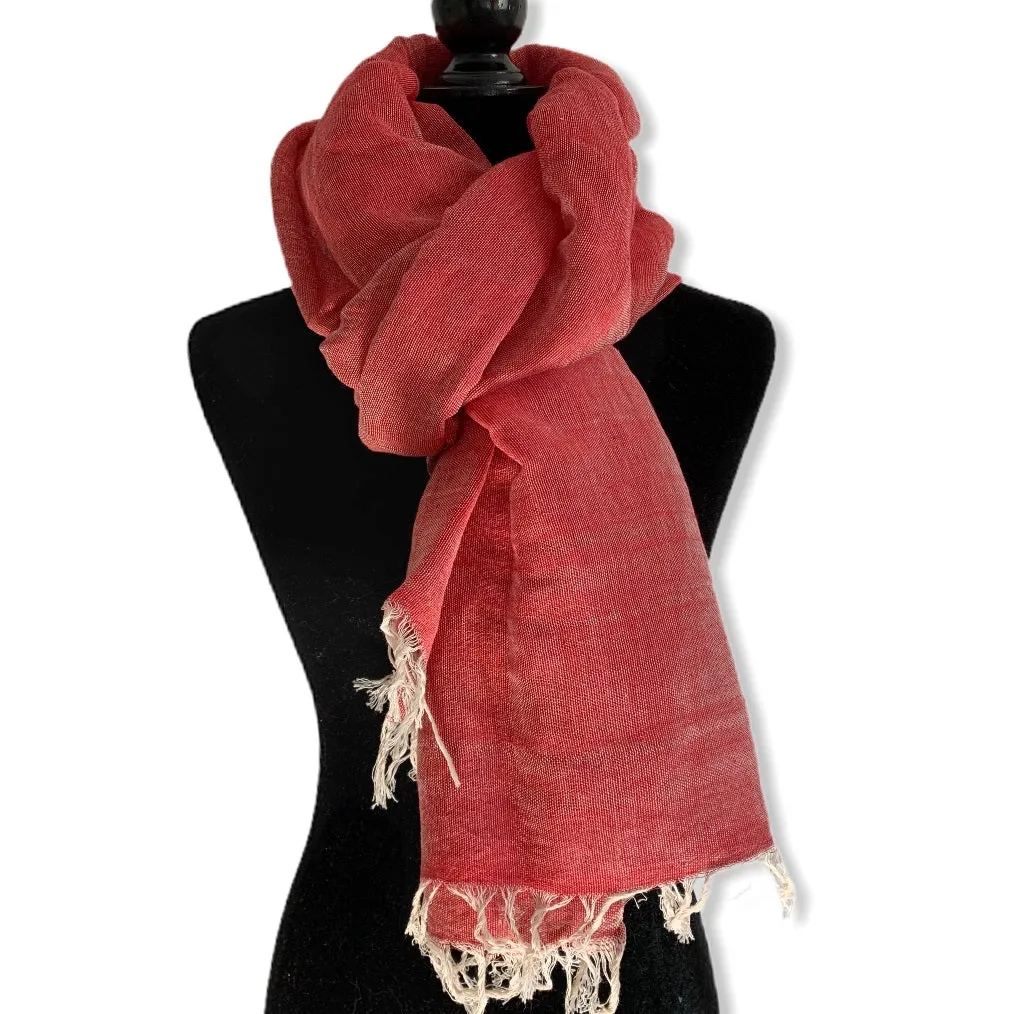 Linen Handwoven Scarf - Watermelon Red