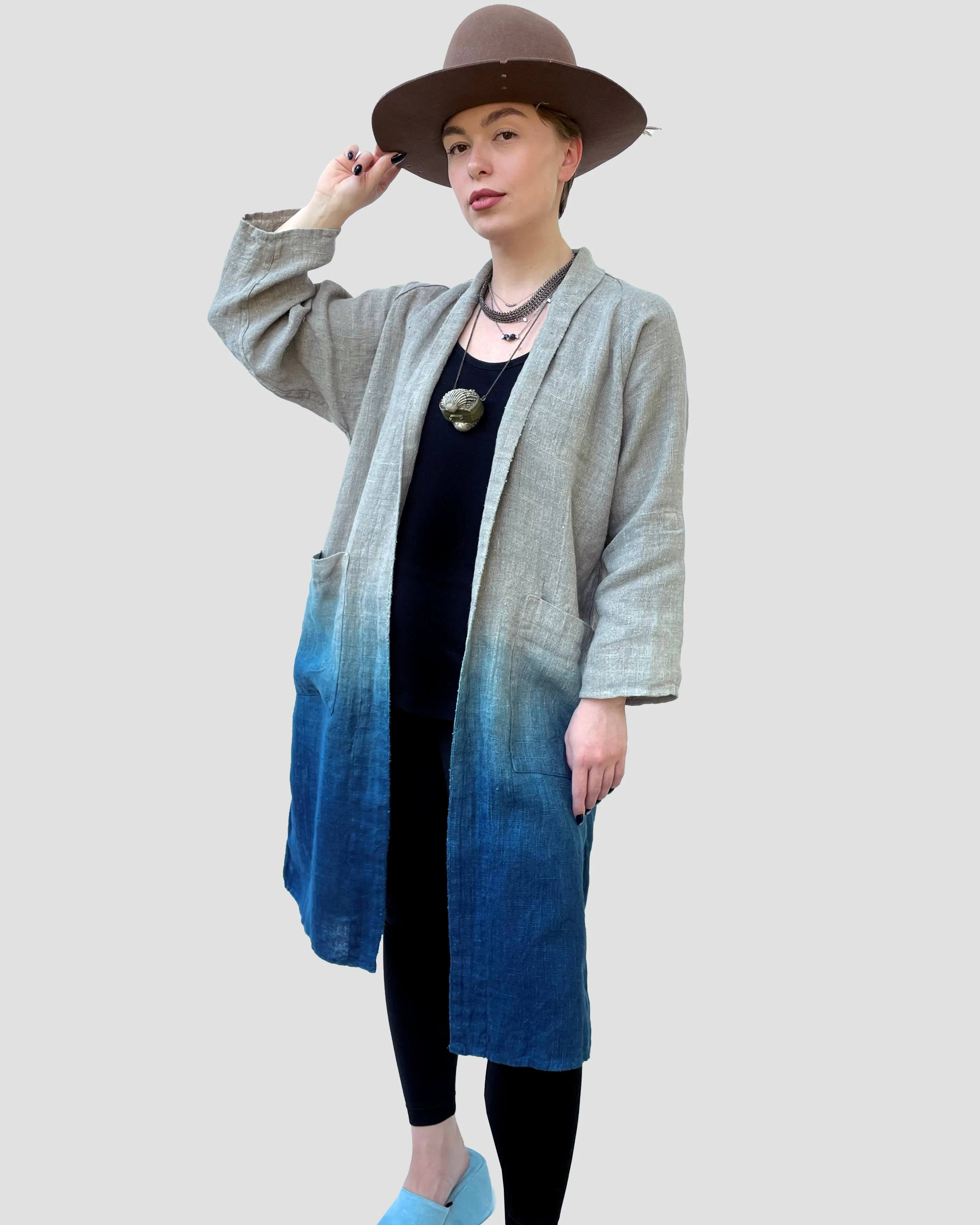 Linen Kimono in Indigo Ombre