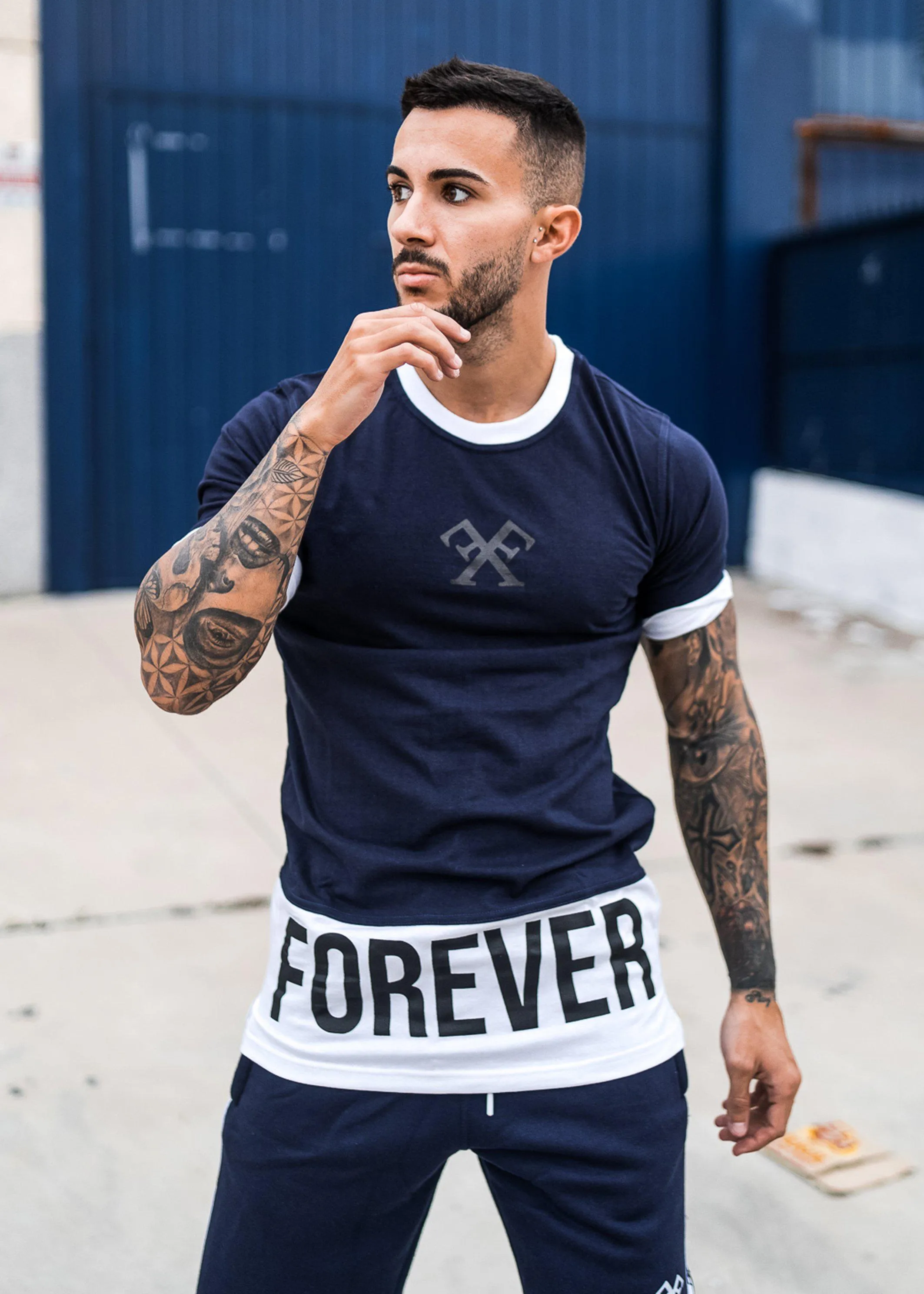 Long Line Street T-Shirt - Navy & White