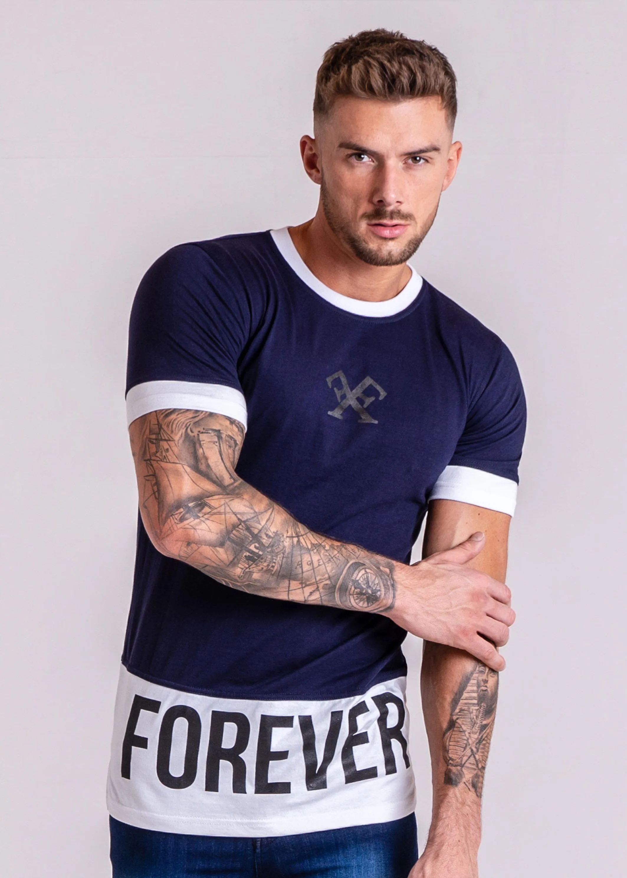 Long Line Street T-Shirt - Navy & White