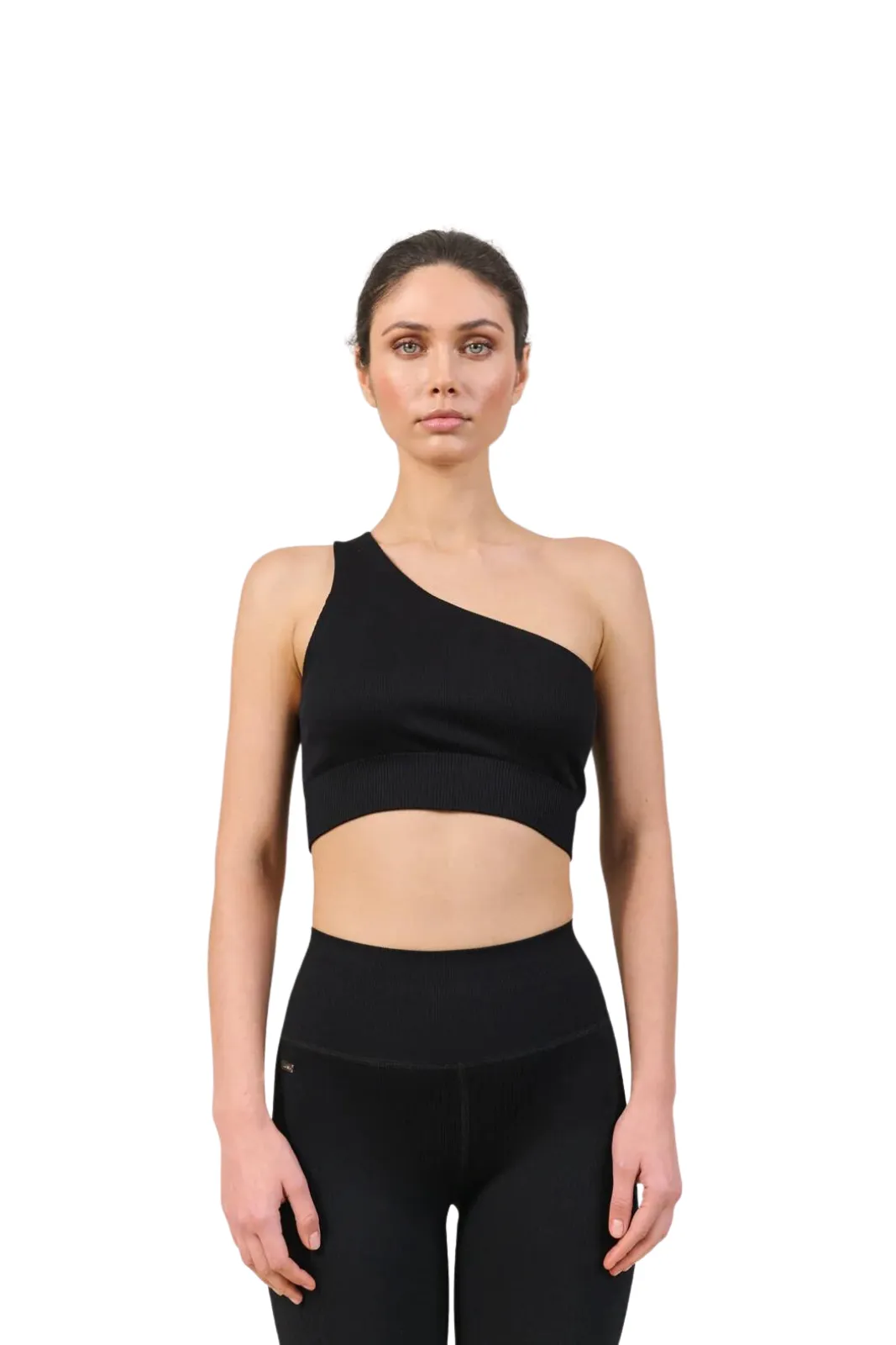 Luna Rib One Shoulder Bra Black