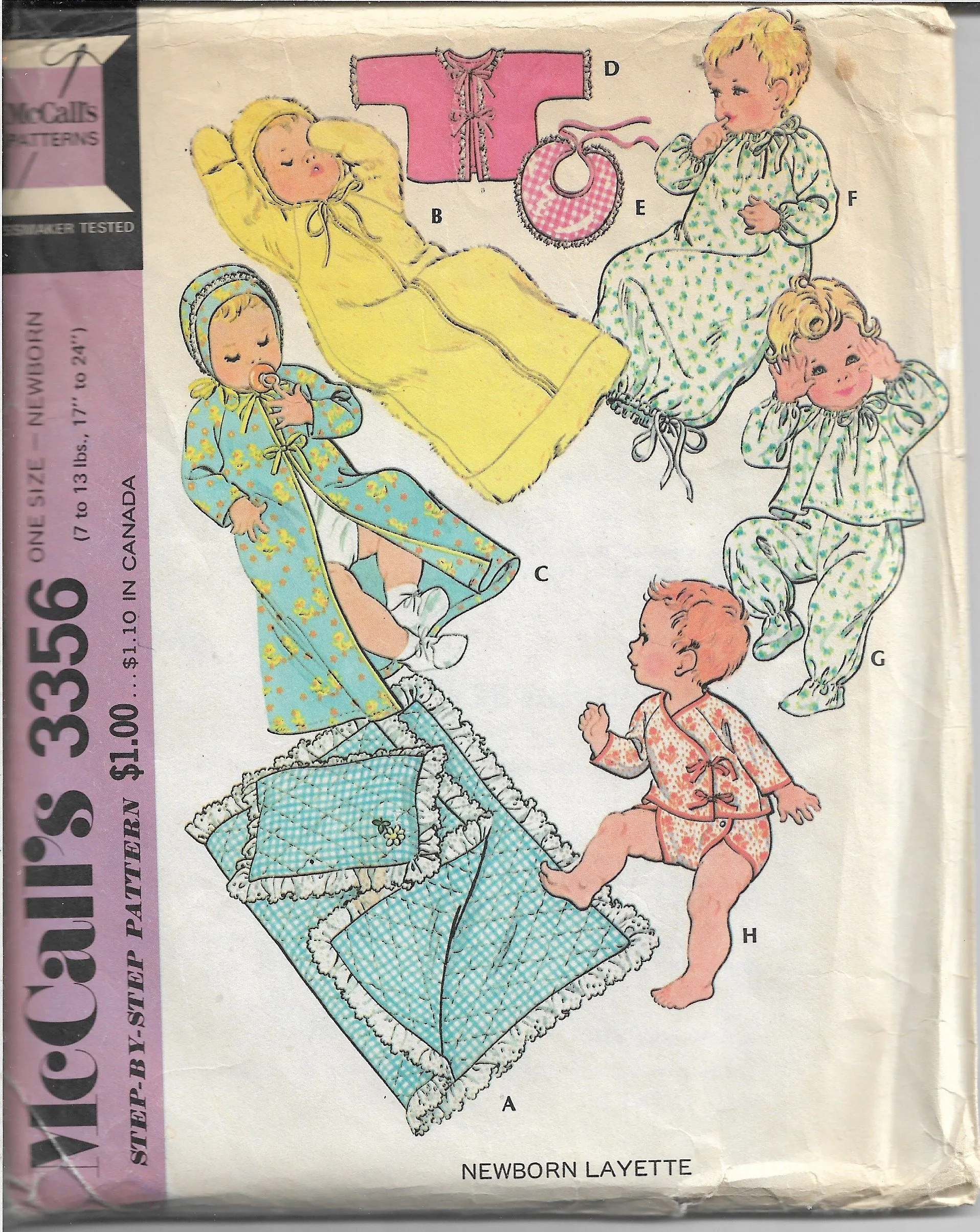 McCalls 3356 Baby Layette Nightgown Bunting Pajamas Vintage Sewing Pattern 1970s