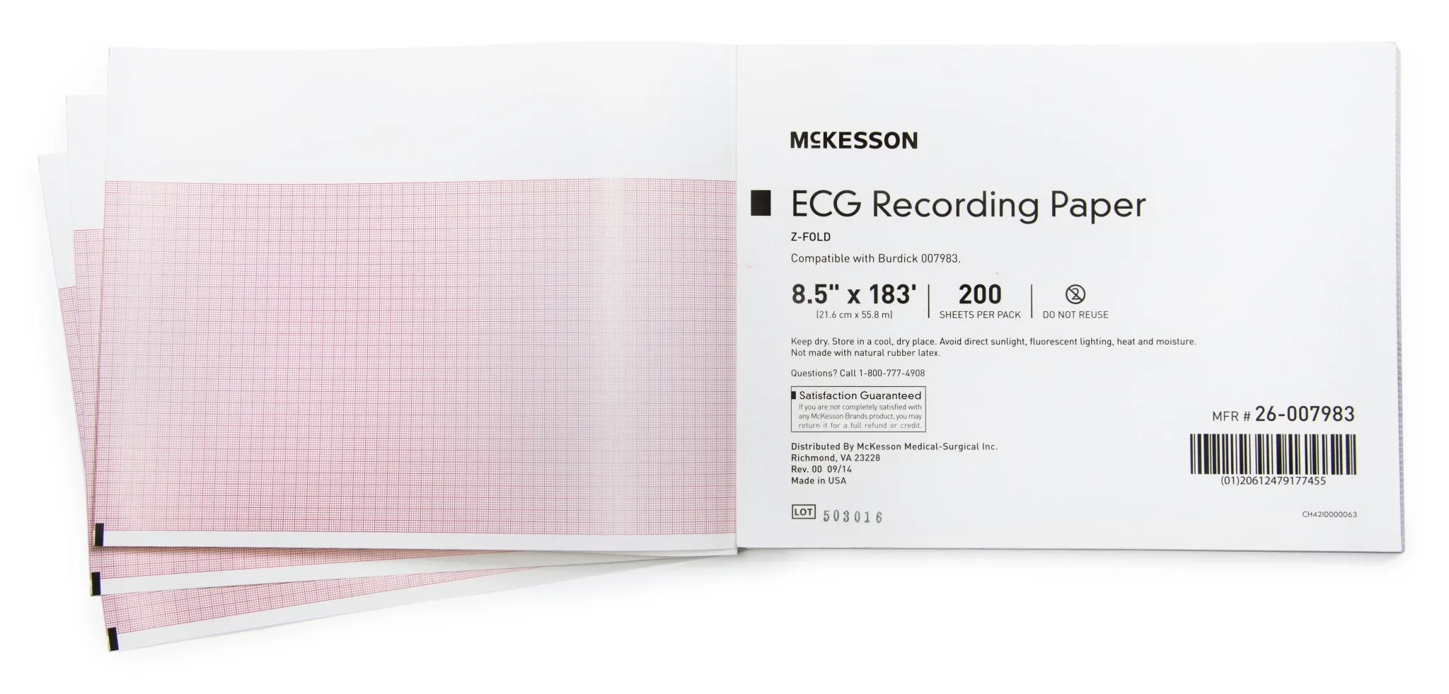 McKesson ECG Recording Paper, Z-fold, 8.5 in. x 183 ft.