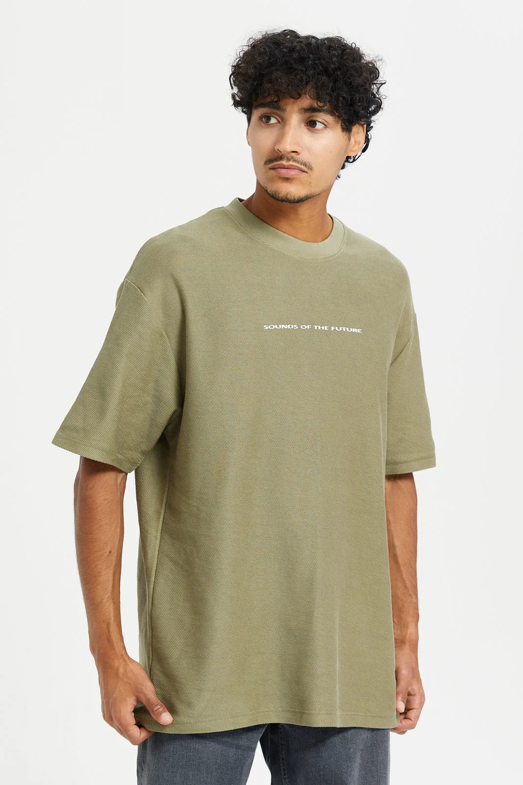 Men Green Printed Oversized T-Shirt