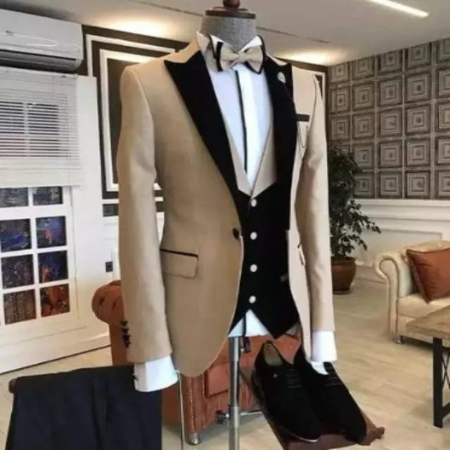 Men wear customize design beige wedding Tuxedos jacket