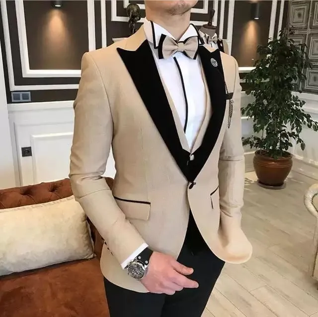 Men wear customize design beige wedding Tuxedos jacket