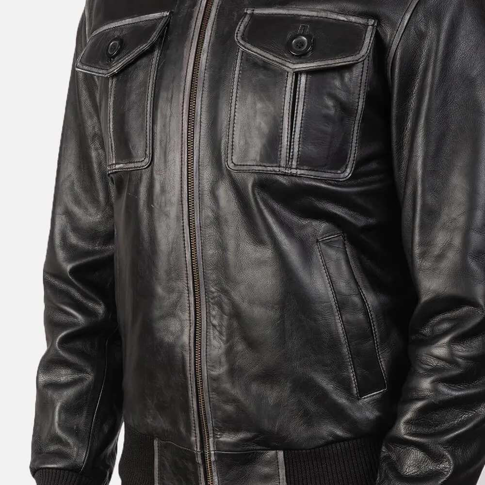 Mens Black Lambskin Leather Collar Jacket