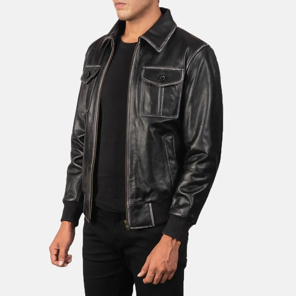 Mens Black Lambskin Leather Collar Jacket