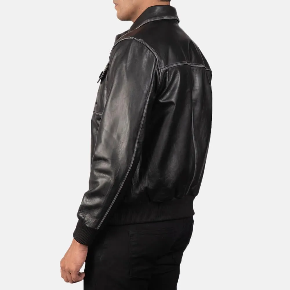 Mens Black Lambskin Leather Collar Jacket