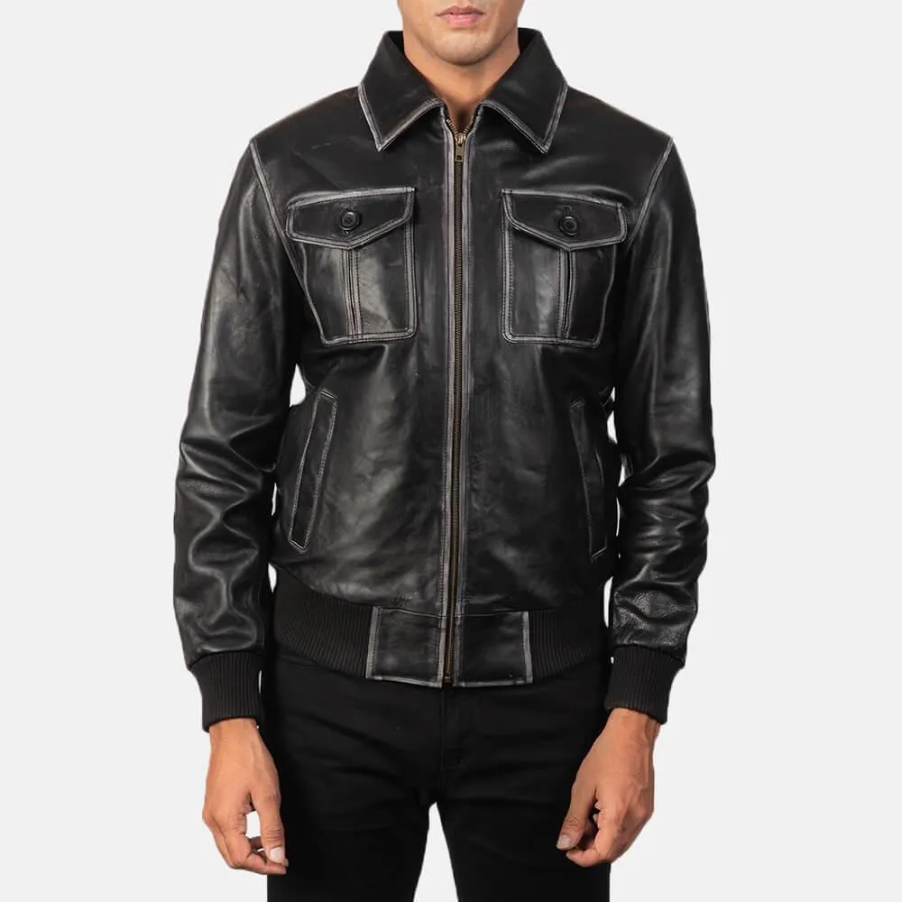 Mens Black Lambskin Leather Collar Jacket