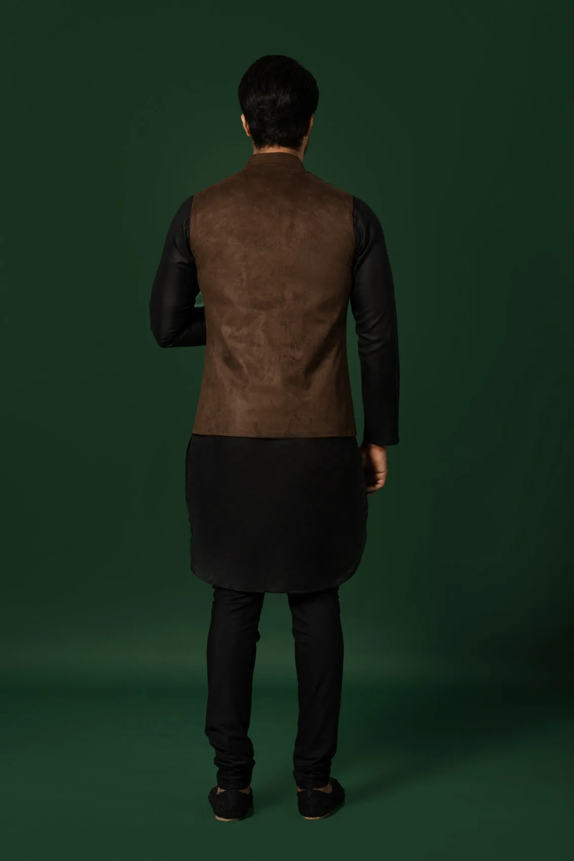 Men's Brown Kurta Jacket Churidar Set