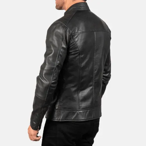 Mens Dean Black Leather Biker Jacket