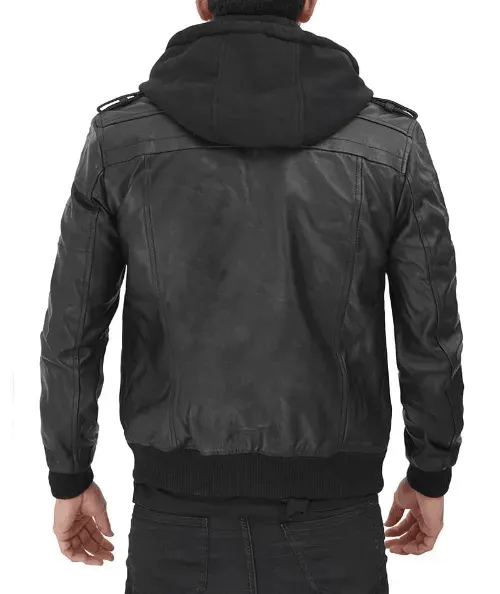 Mens Distressed Grey Hooded Leather Jacket