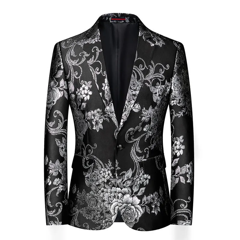 Men's Floral Suit Casual Small Suit Gilding Printed Coat Men