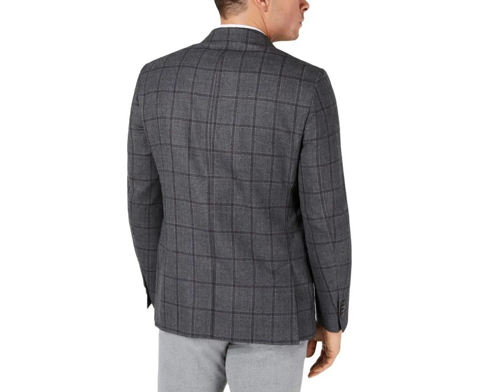 MICHAEL KORS Men's Wool Blend Window Pane Sport Coat Jacket in Charcoal