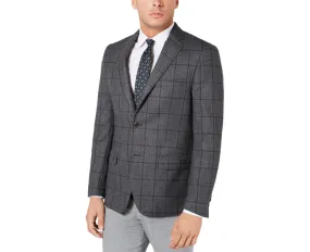 MICHAEL KORS Men's Wool Blend Window Pane Sport Coat Jacket in Charcoal