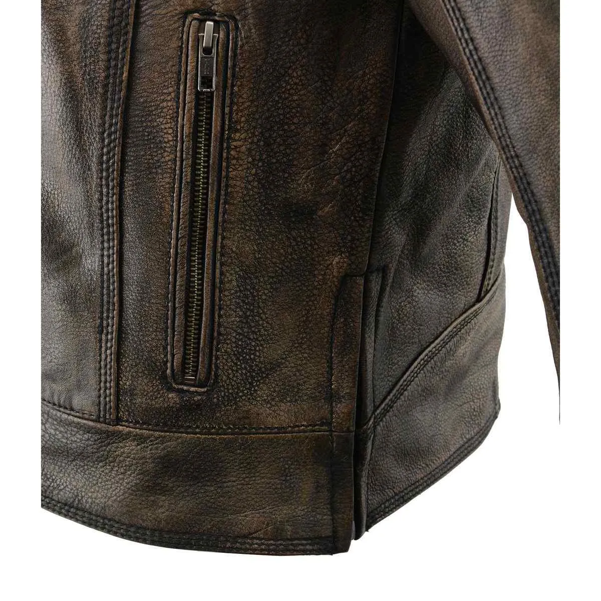 Milwaukee Leather MLM1550 Men's Vented Black-Beige Distressed Leather Scooter Style Motorcycle Jacket w/ Liner