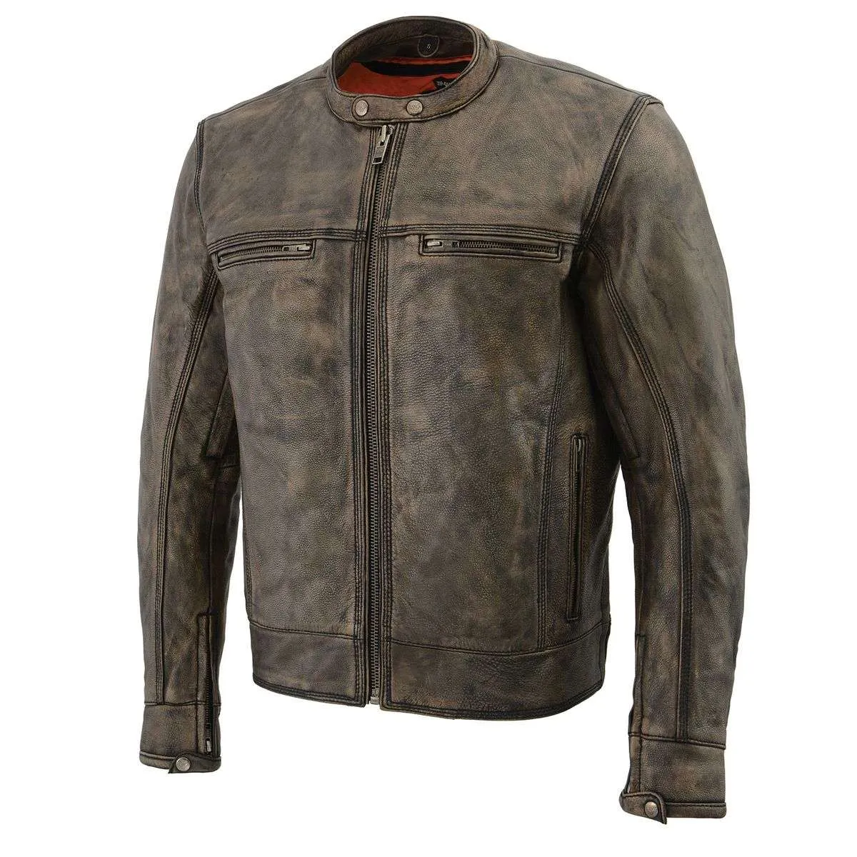 Milwaukee Leather MLM1550 Men's Vented Black-Beige Distressed Leather Scooter Style Motorcycle Jacket w/ Liner