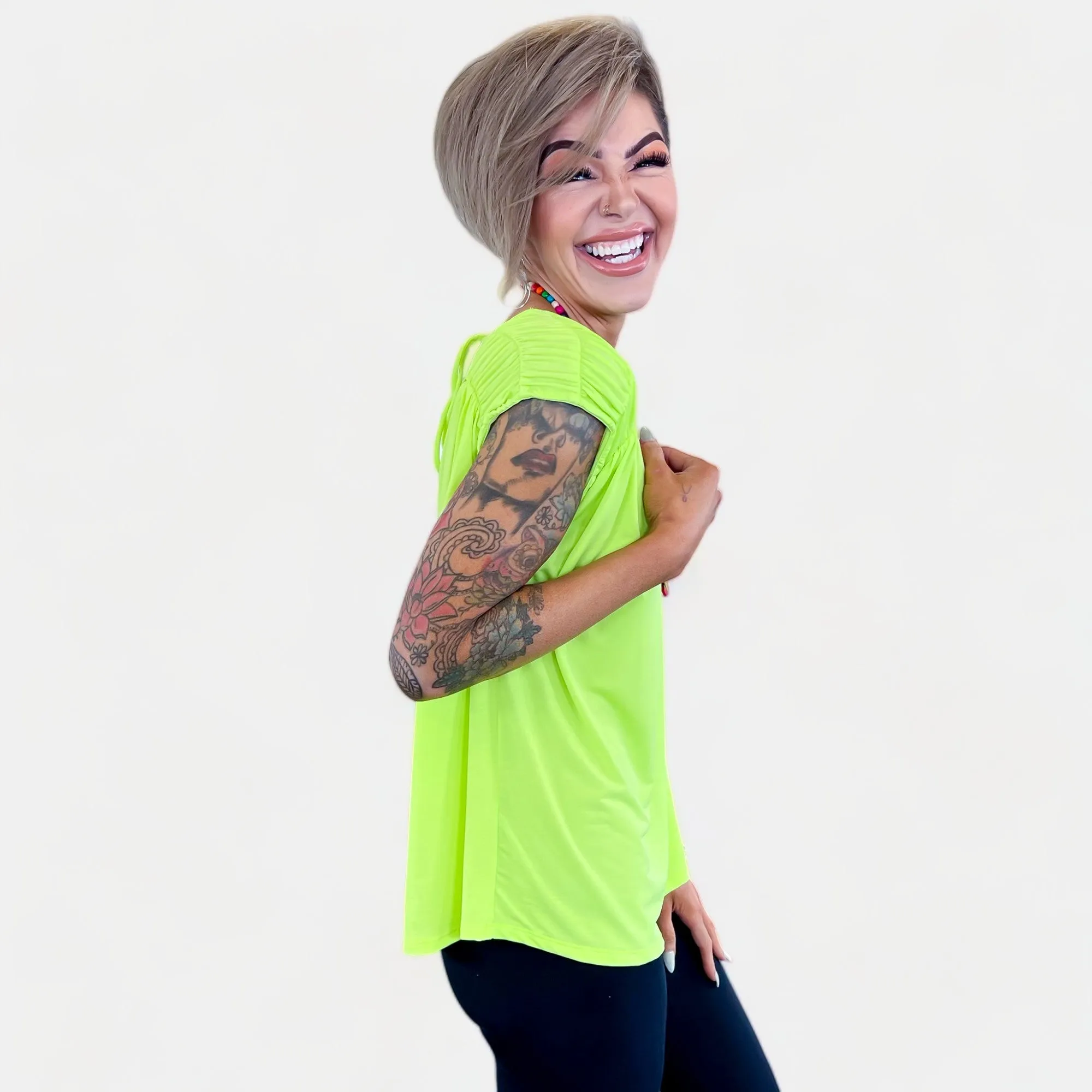 Neon Green V Neck Tie Back Top [NO RETURNS]