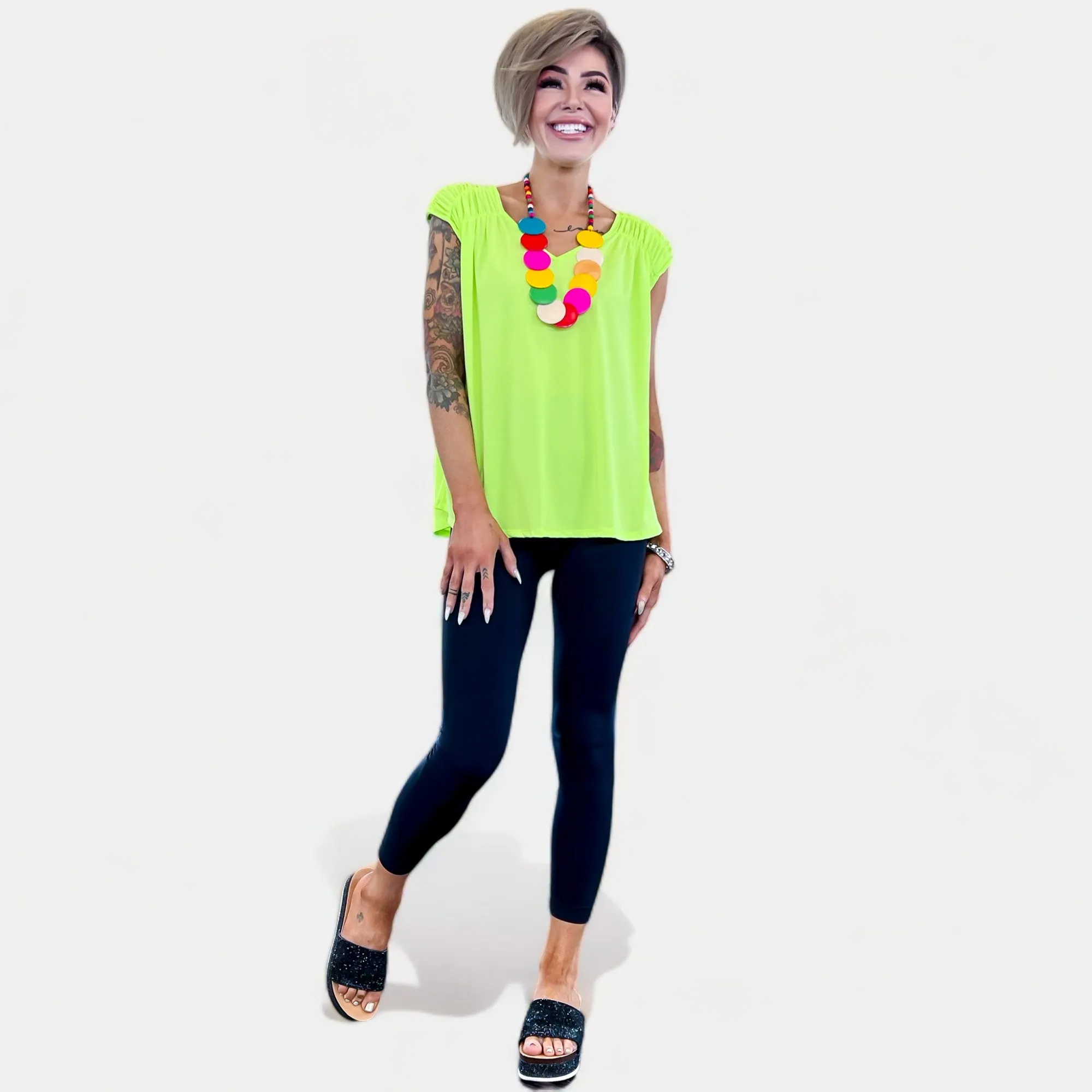 Neon Green V Neck Tie Back Top [NO RETURNS]