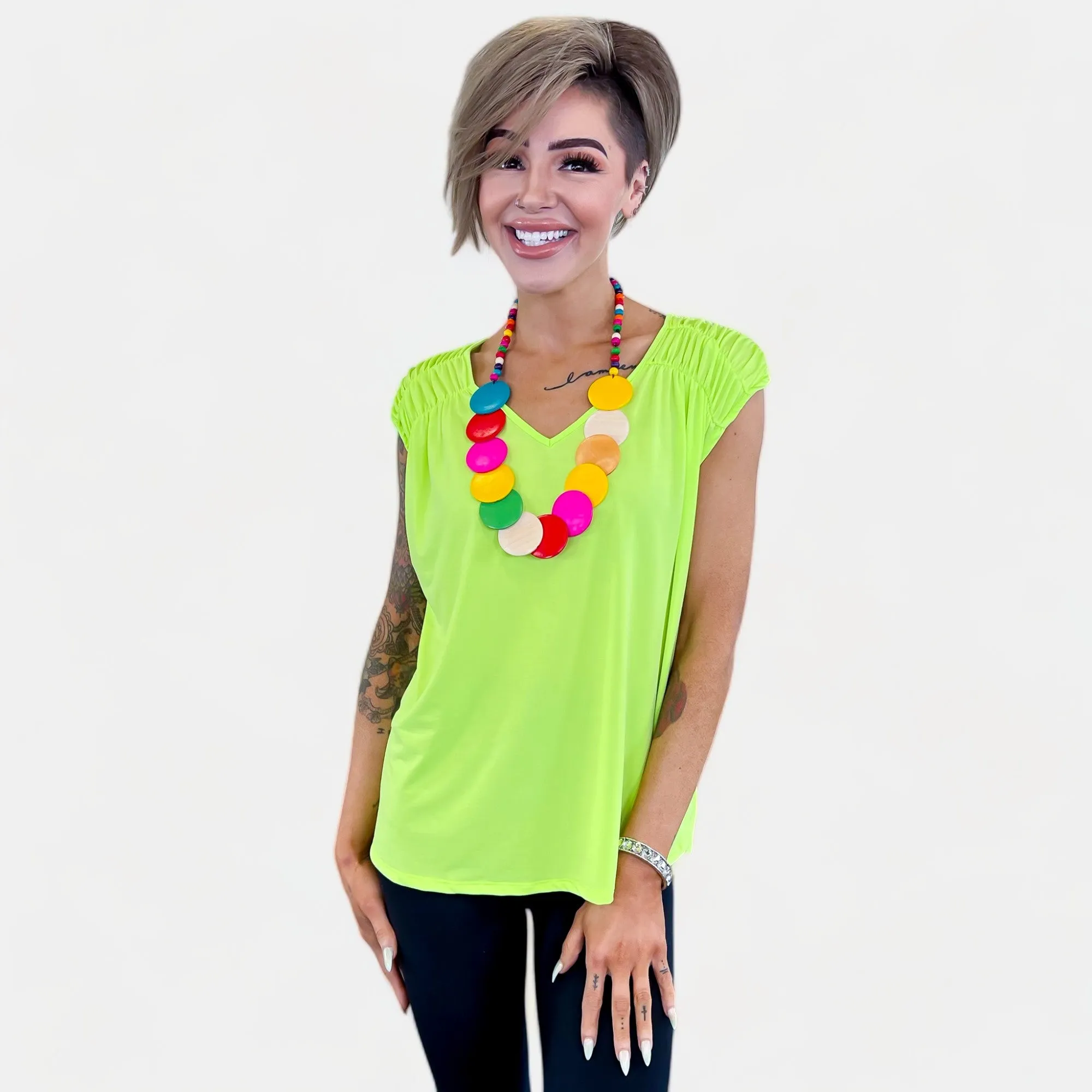 Neon Green V Neck Tie Back Top [NO RETURNS]