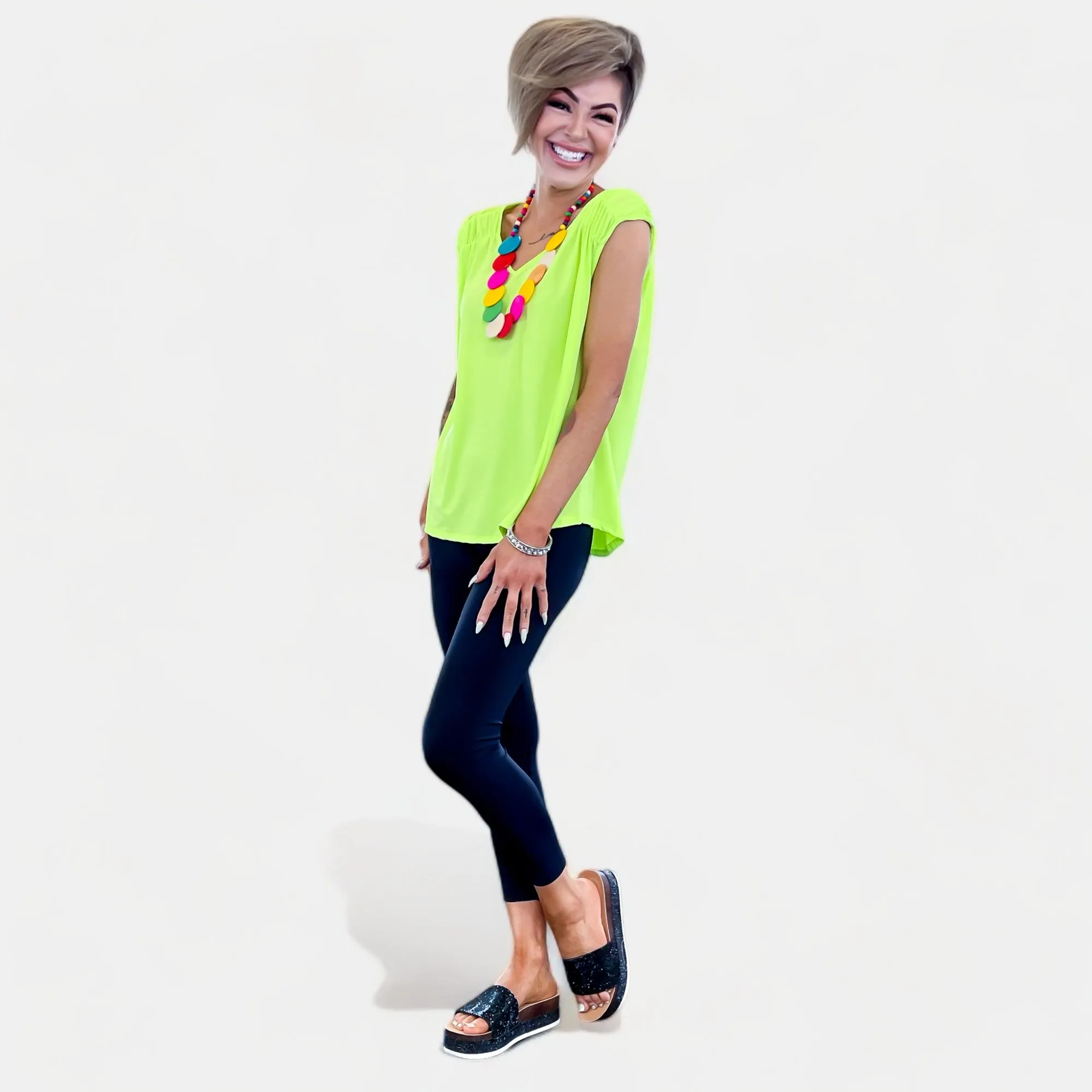 Neon Green V Neck Tie Back Top [NO RETURNS]