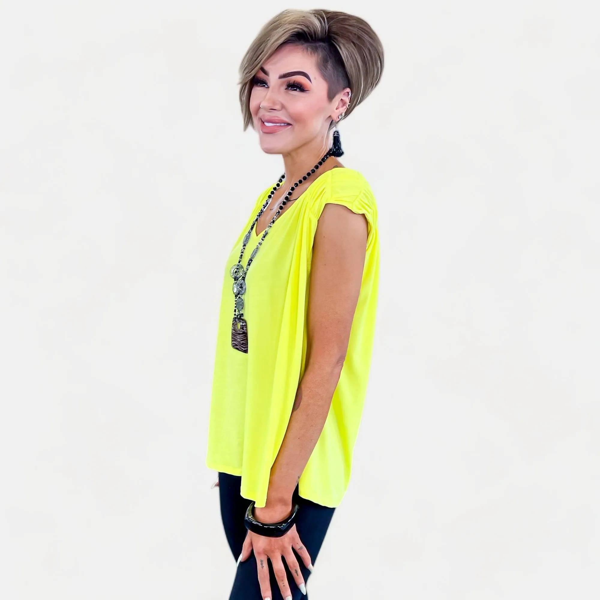 Neon Yellow V Neck Tie Back Top [NO RETURNS]