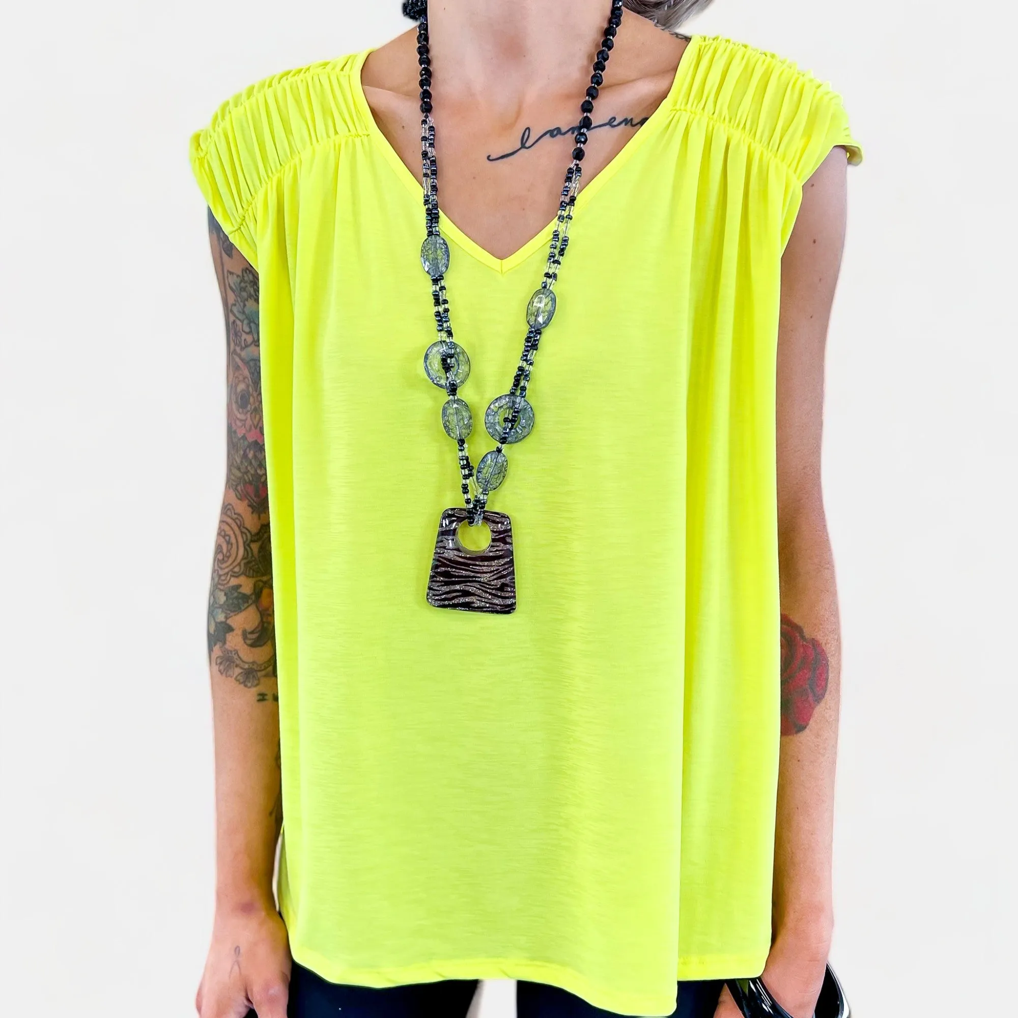 Neon Yellow V Neck Tie Back Top [NO RETURNS]