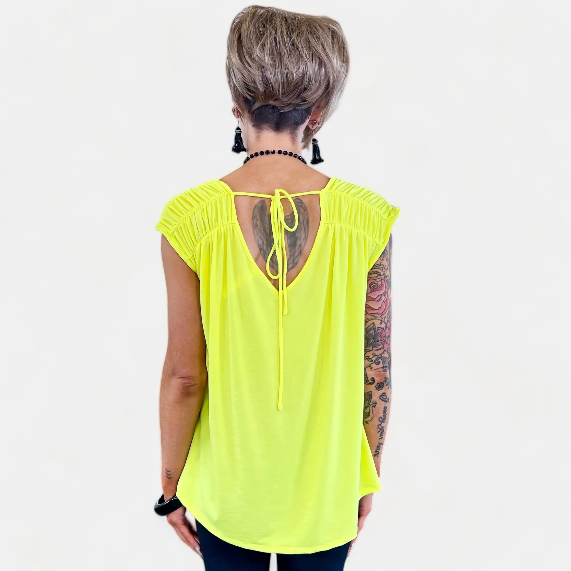 Neon Yellow V Neck Tie Back Top [NO RETURNS]