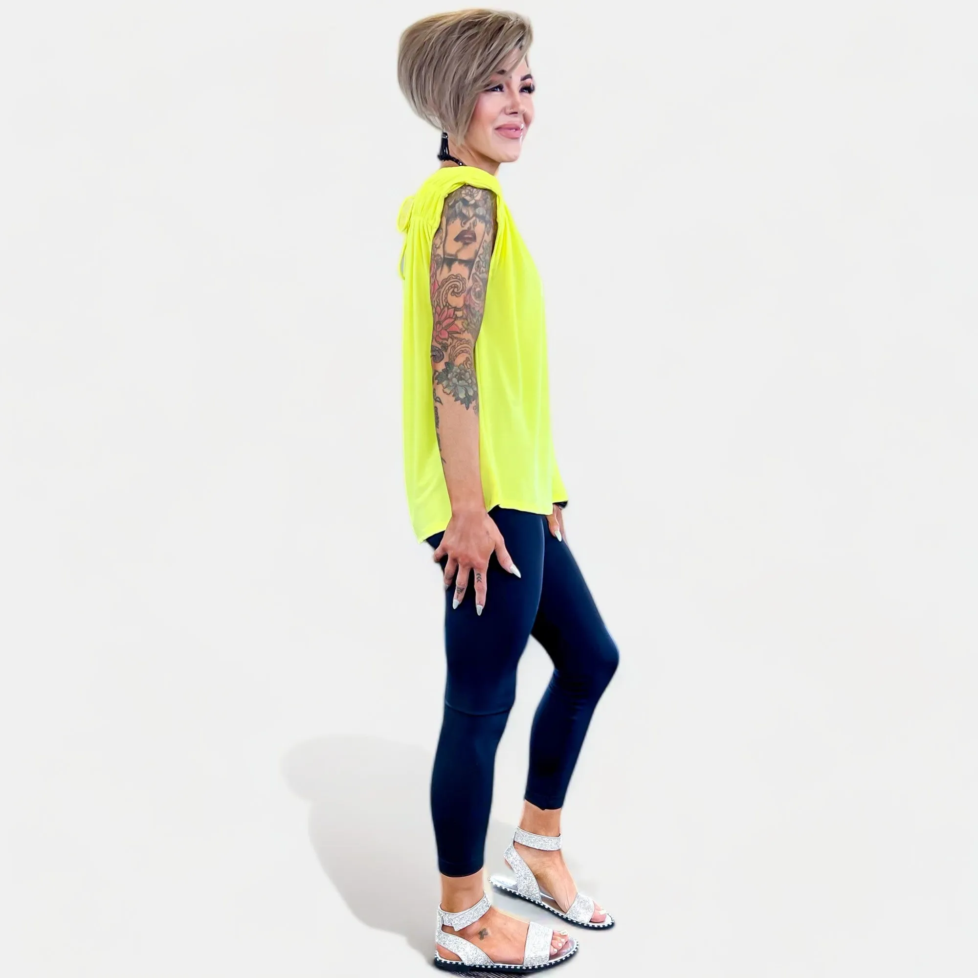 Neon Yellow V Neck Tie Back Top [NO RETURNS]