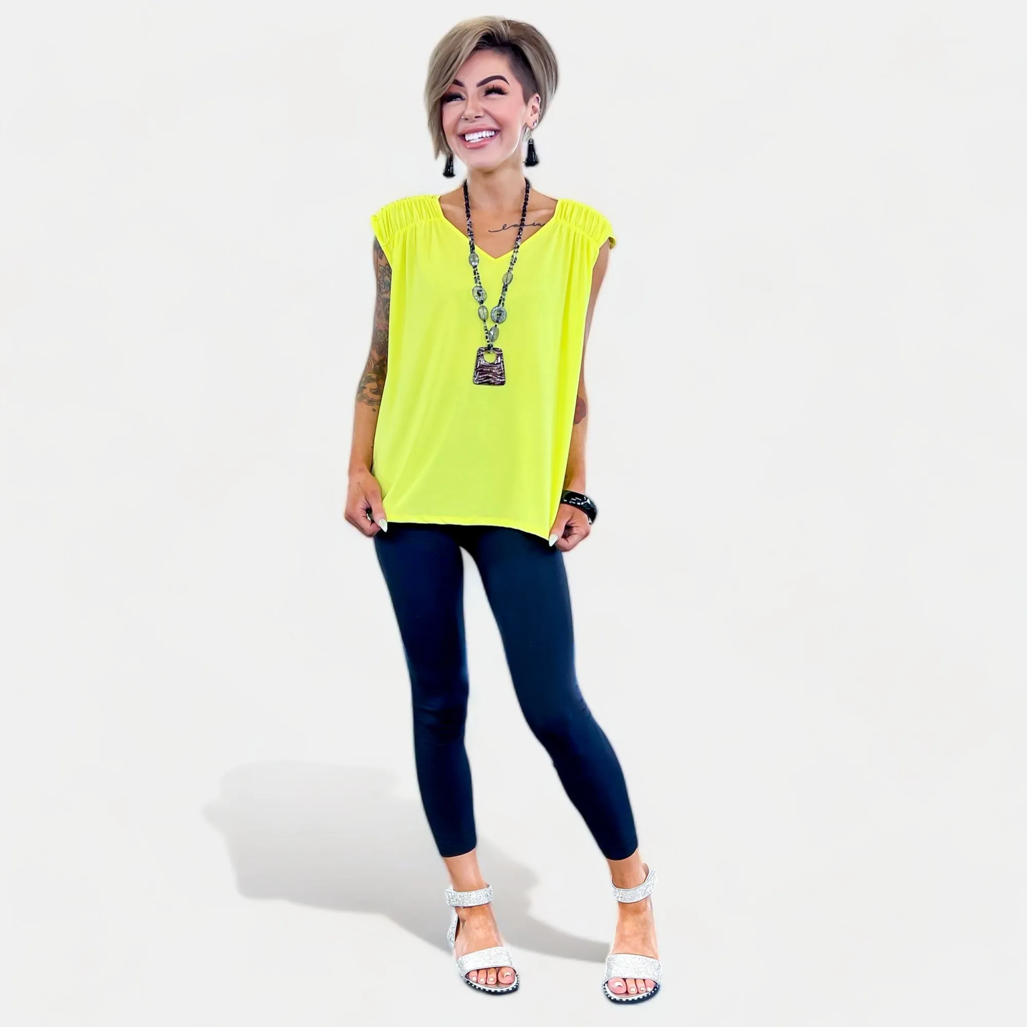 Neon Yellow V Neck Tie Back Top [NO RETURNS]