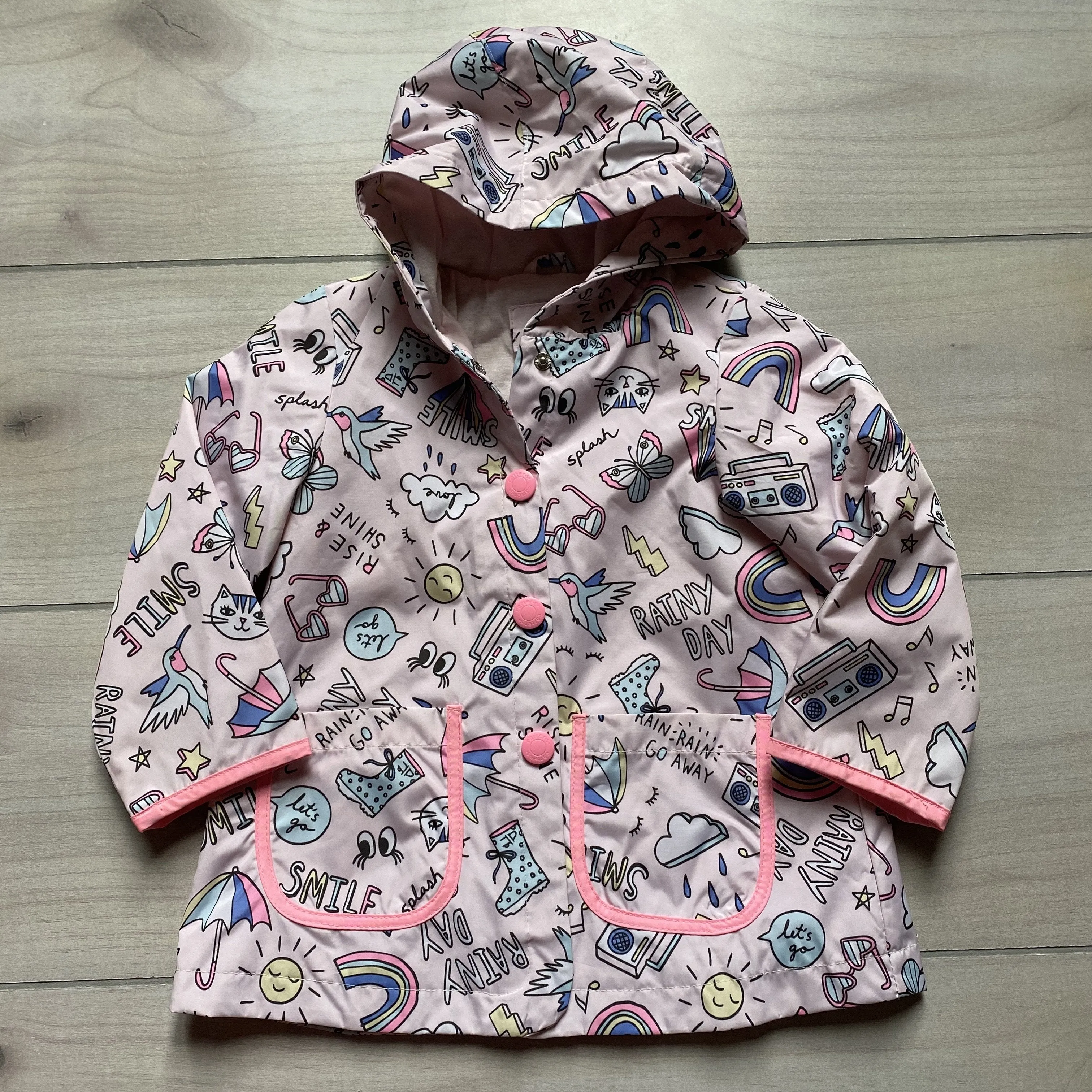 NEW Carter' Pink Cat Sayings Snap Raincoat