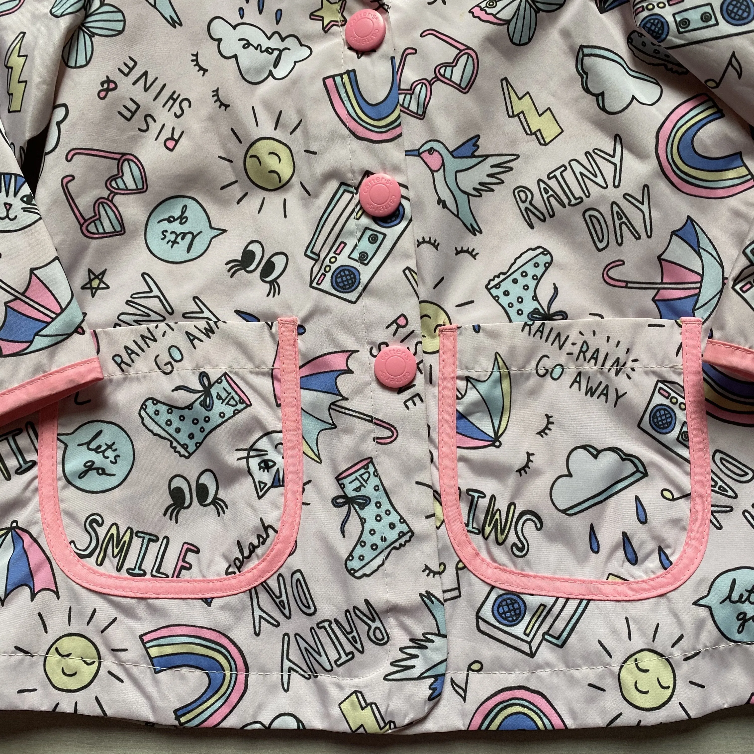 NEW Carter' Pink Cat Sayings Snap Raincoat