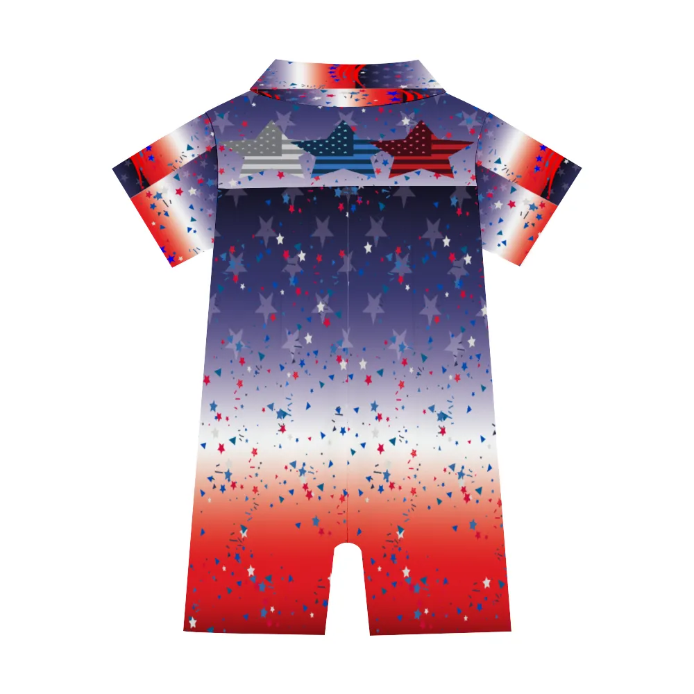 Ombre Star Flag Infant Baby Short Sleeves Button Romper