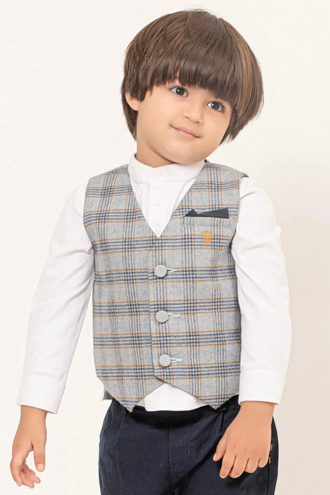 One Friday Baby Boys White Shirt With Grey Waistcoat (2 Pieces set)