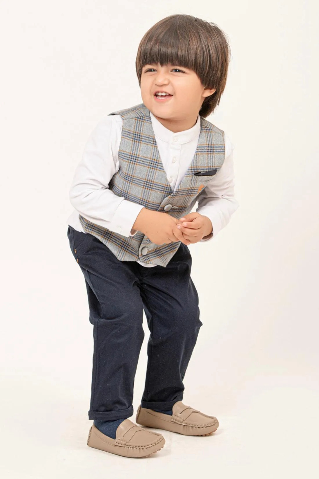 One Friday Baby Boys White Shirt With Grey Waistcoat (2 Pieces set)