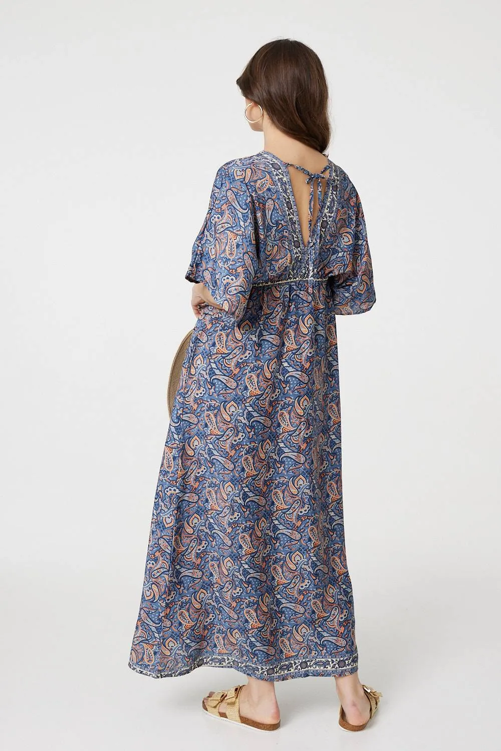 Paisley Print Kimono Sleeve Midi Dress