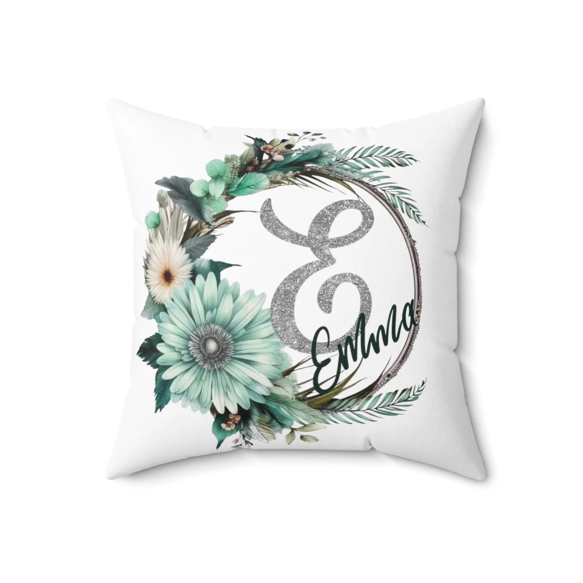 Personalised Green Wreath Cushion, Polyester Square Cushion, Christmas cushion