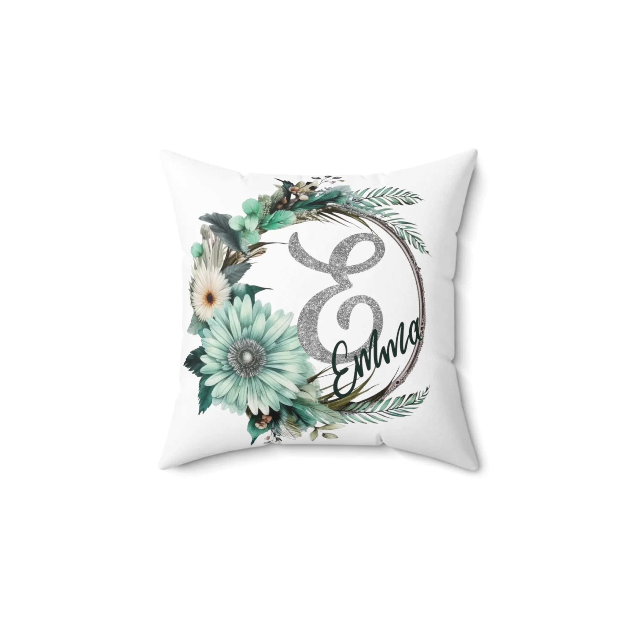 Personalised Green Wreath Cushion, Polyester Square Cushion, Christmas cushion